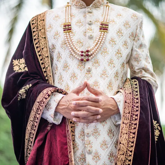Ivory Zari Wedding Sherwani — S